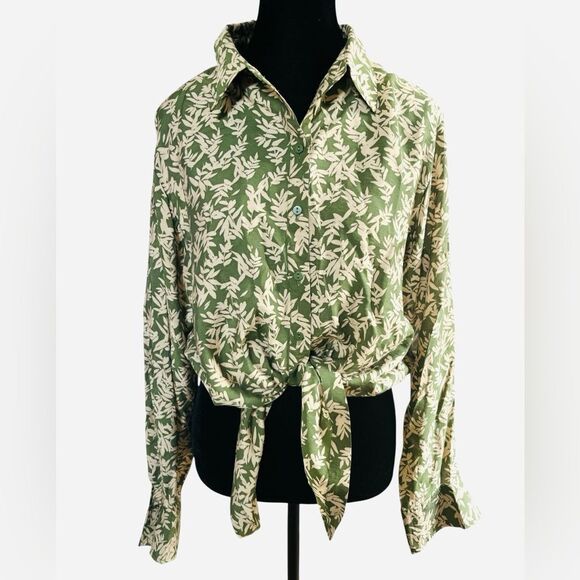 Ba&sh Lady Shirt in Tarmac Size 6 Lightweight Colored Tropical Front Tie - Picture 3 of 10